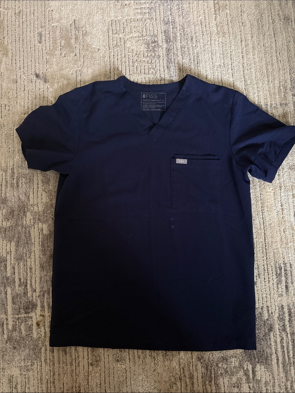 Figs Women’s Navy Scrub Top and Jogger Pants with Cream Drawstrings - Technical - Picture 2 of 16